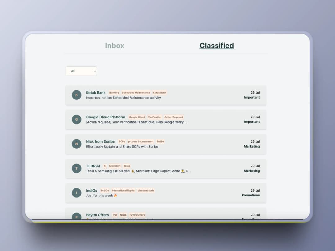 Classify Email preview